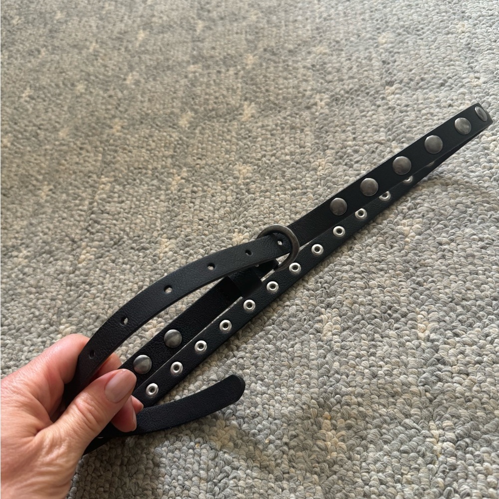 Black Studded Double-Row Leather Belt